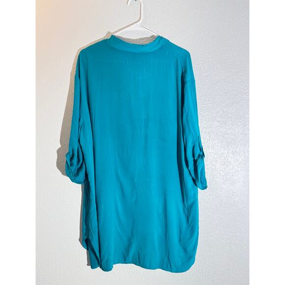 Ekouaer Teal Roll-Tab Sleeve Tunic Shirt Blouse Women’s XXL - Picture 6 of 9